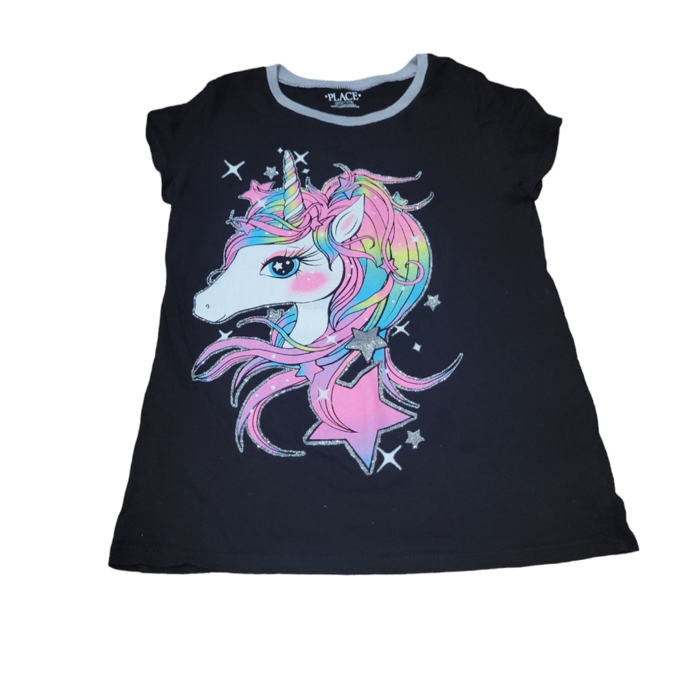 Black shirt with Gray Collar and Unicorn Print